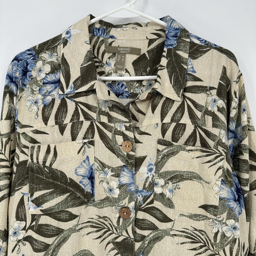 Naturals D&Co Tropical Linen Blend Button Front Top Medium Coastal Boho Resort - Picture 2 of 10